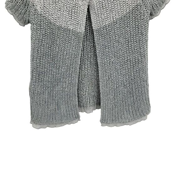 Chico's Cardigan Formal Silver Open Knit Short Sleeve Sheer Lettuce Ruffle 0 - Picture 8 of 16